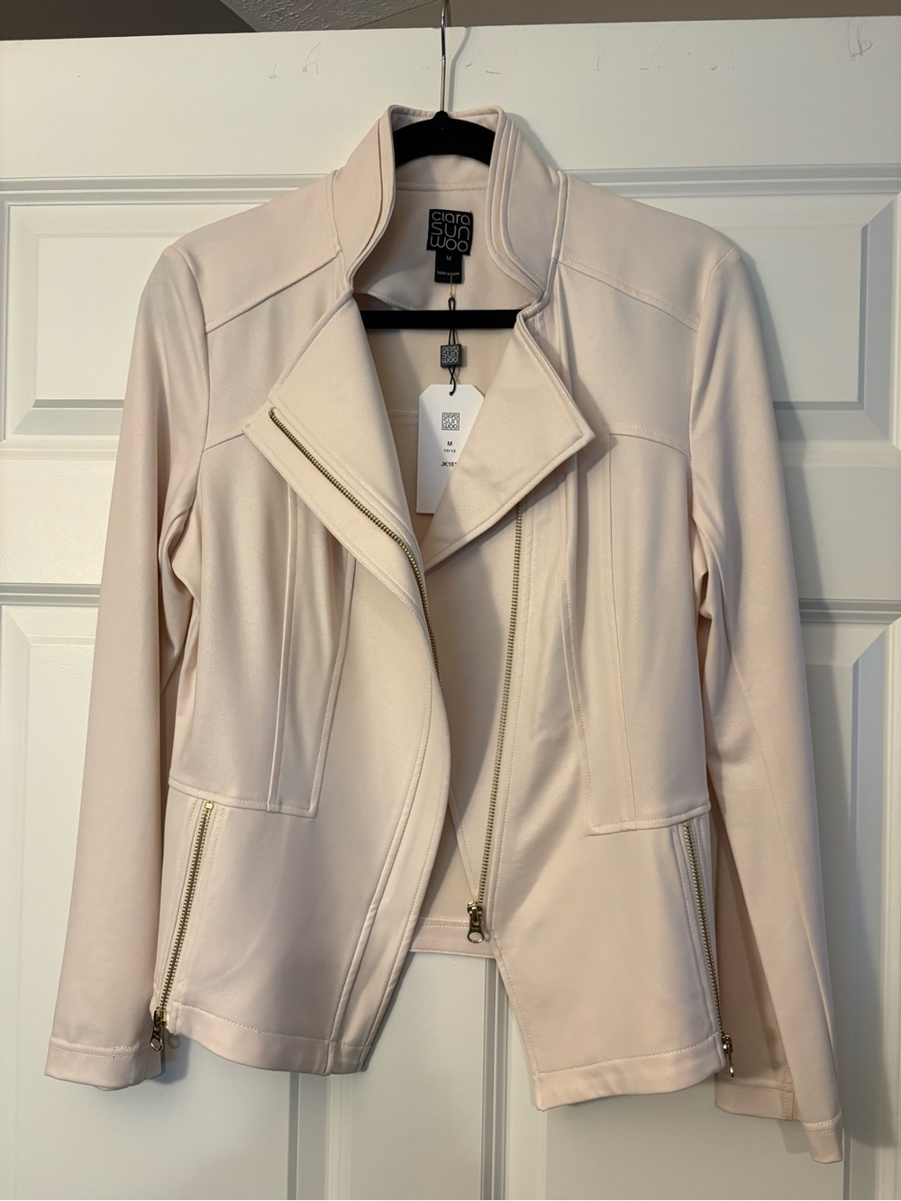 Clara Sun Woo Cream Asymmetrical Zip Jacket - Picture 2 of 4